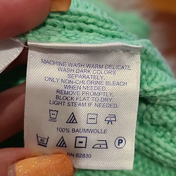 Lands ends womens bright green baumewolle knit sweater with button neck - Picture 4 of 5